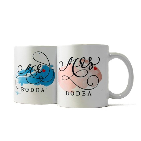 Cani personalizate Mr. Mrs. in cutie cadou