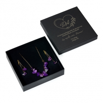 Set bijuterii pietre ametist in cutie cadou personalizata