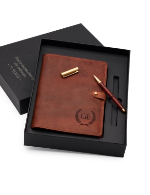 Set premium agenda piele naturala si pix