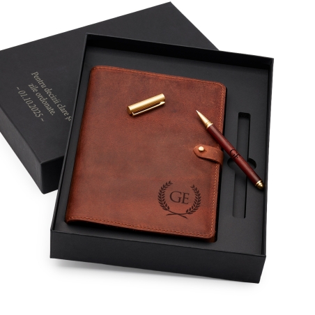 Set premium agenda piele naturala si pix